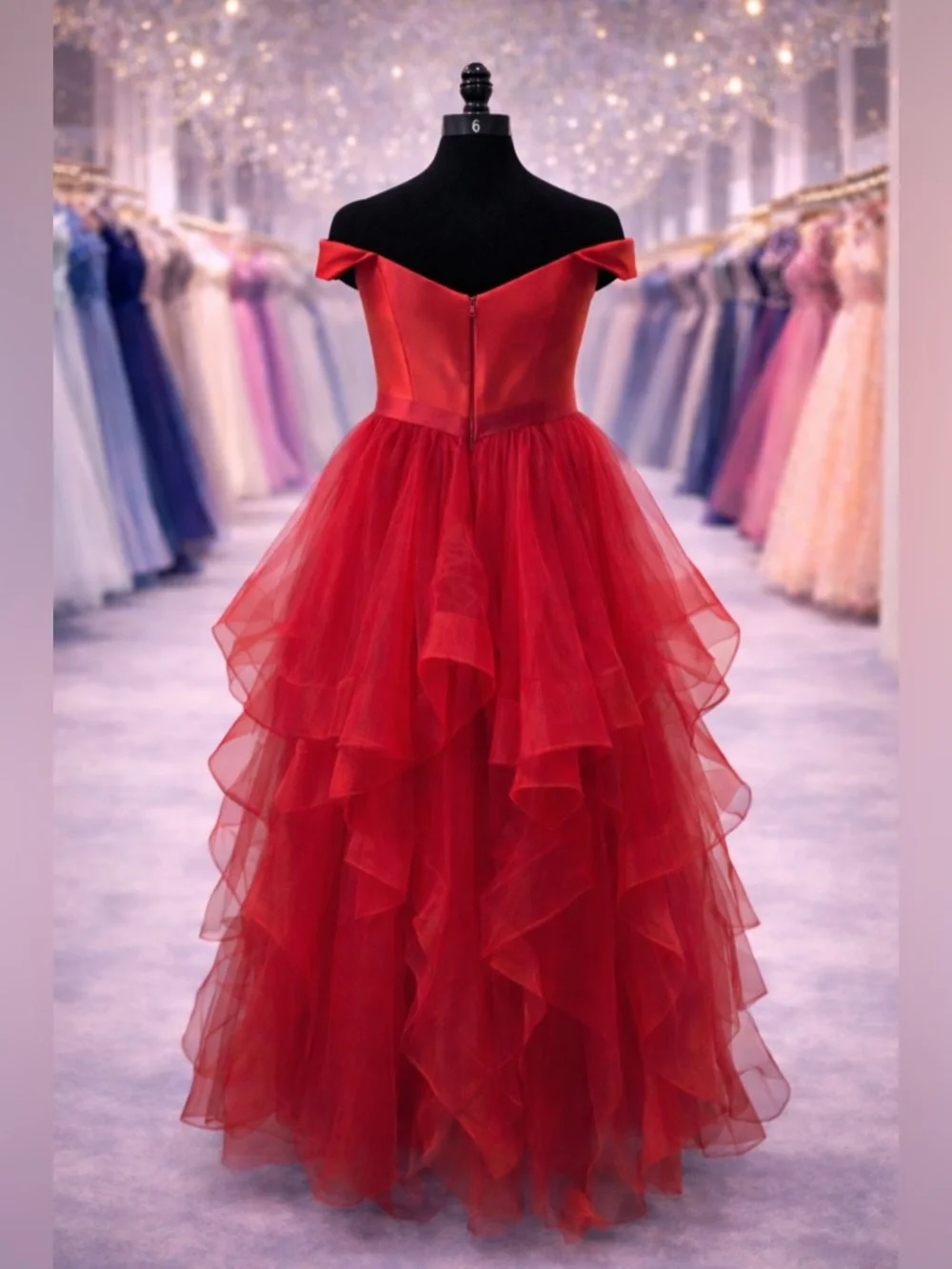 Glamour by Terani Red High-Low Tulle Gown – Size 6 - Picture 3 of 13